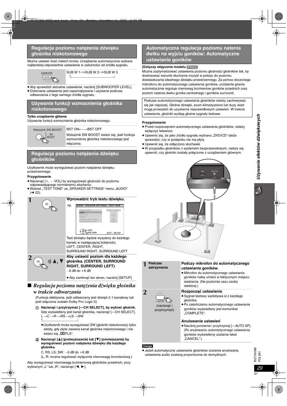 Regulacja poziomu natężenia dźwięku głośników | Panasonic SCPT860 User Manual | Page 67 / 116