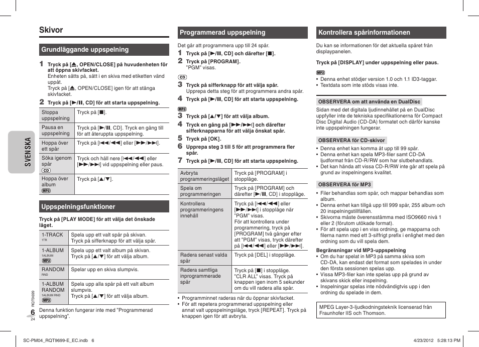 Skivor | Panasonic SCPM04EC User Manual | Page 24 / 56