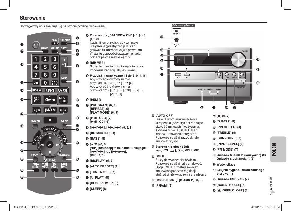 Sterowanie | Panasonic SCPM04EC User Manual | Page 41 / 56