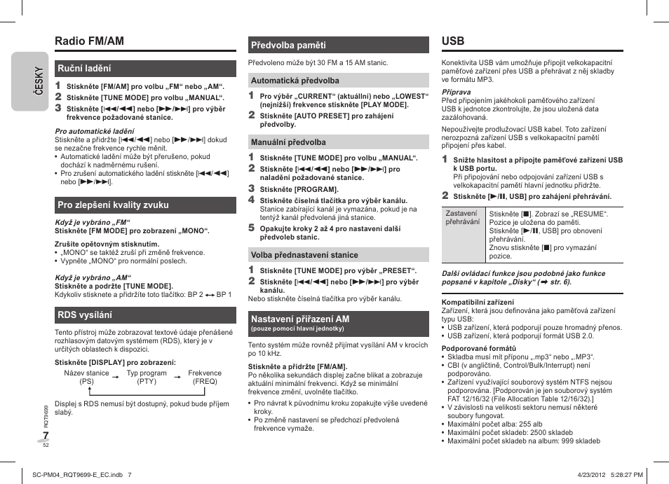 Radio fm/am | Panasonic SCPM04EC User Manual | Page 52 / 56
