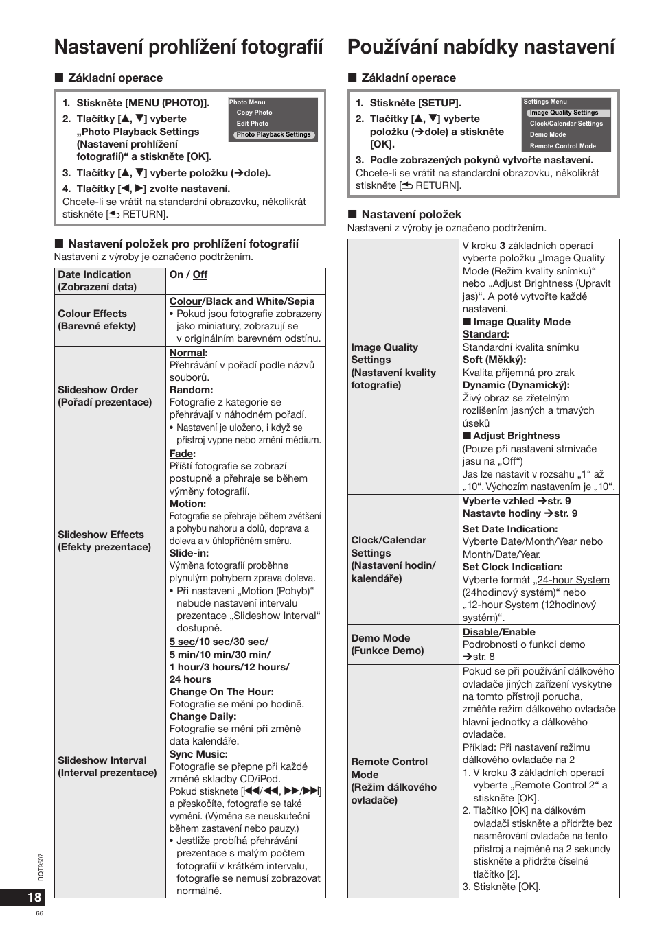 Používání nabídky nastavení, Nastavení prohlížení fotografi í | Panasonic MW10 User Manual | Page 66 / 100