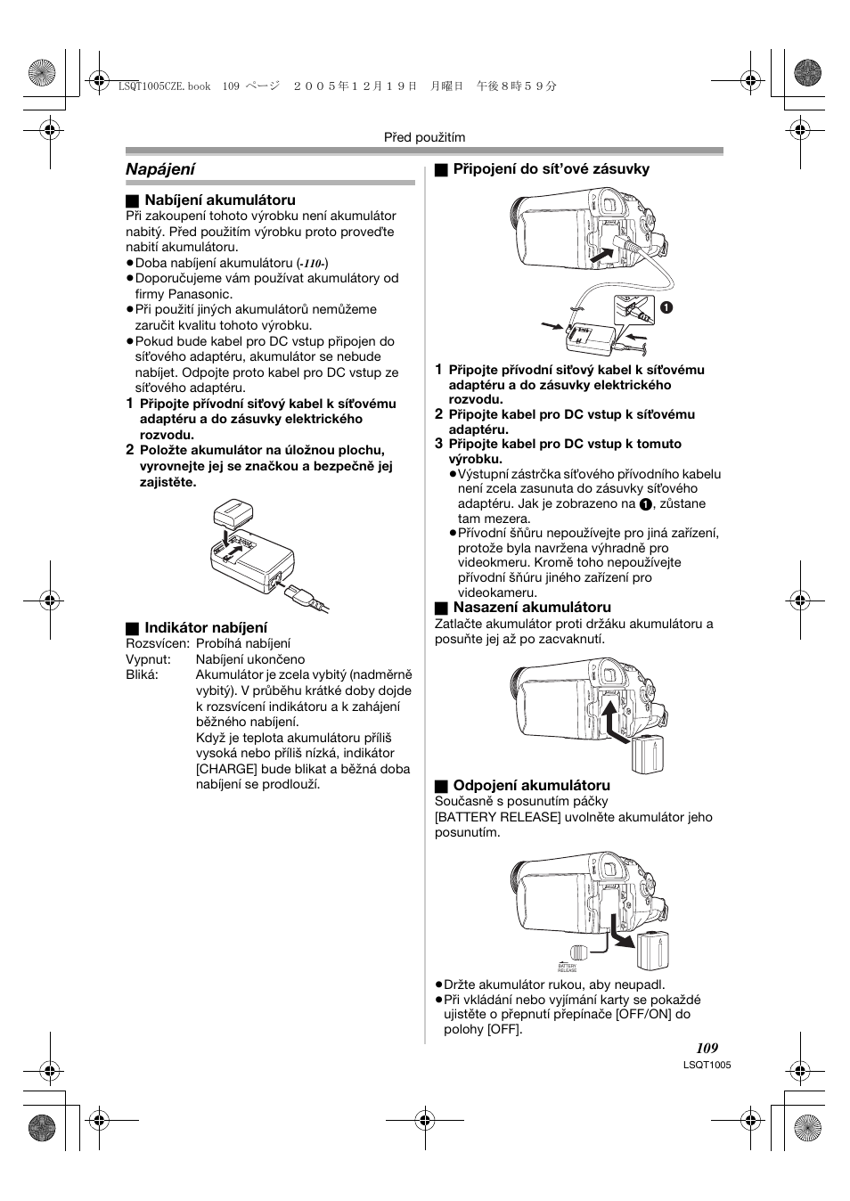 Napájení | Panasonic NVGS37EP User Manual | Page 109 / 204