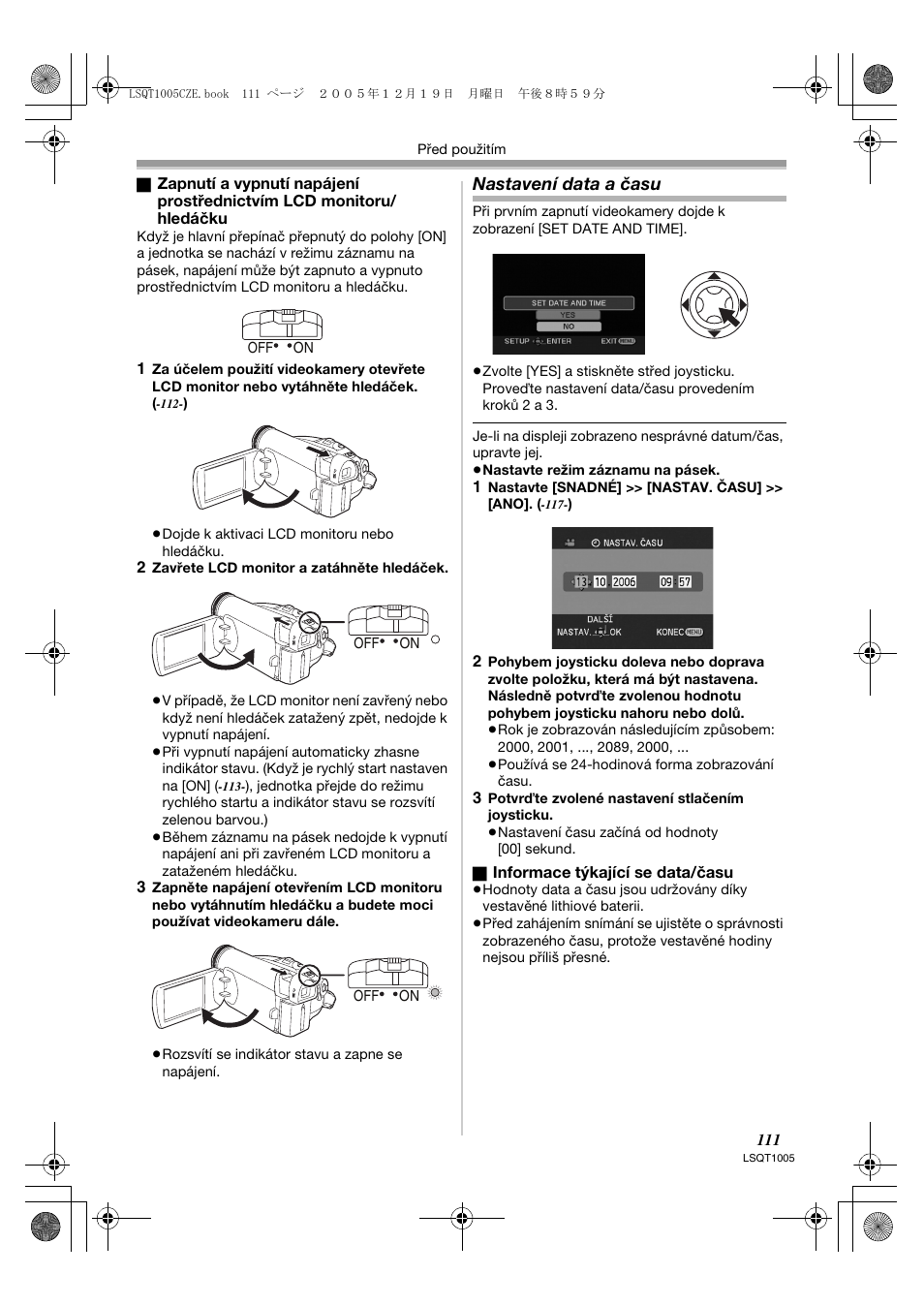 Nastavení data a času | Panasonic NVGS37EP User Manual | Page 111 / 204