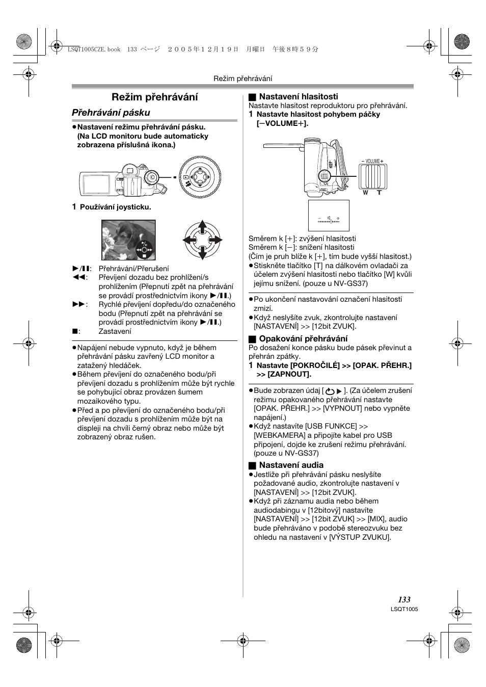 Režim přehrávání, Přehrávání pásku | Panasonic NVGS37EP User Manual | Page 133 / 204