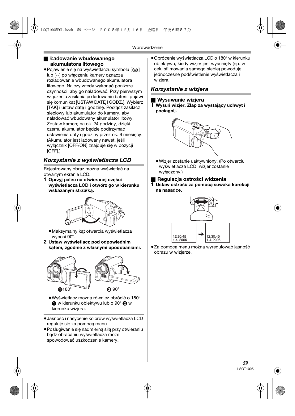 Korzystanie z wyświetlacza lcd, Korzystanie z wizjera | Panasonic NVGS37EP User Manual | Page 59 / 204