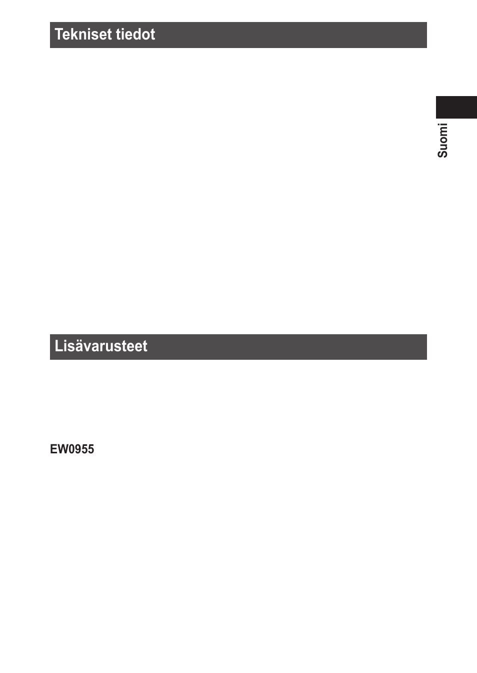 Teknisettiedot, Lisävarusteet | Panasonic EWDJ10 User Manual | Page 139 / 216