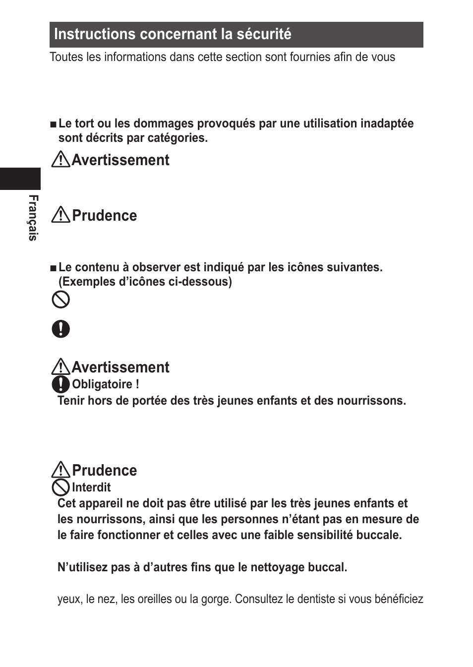 Instructionsconcernantlasécurité, Avertissement, Prudence | Panasonic EWDJ10 User Manual | Page 28 / 216