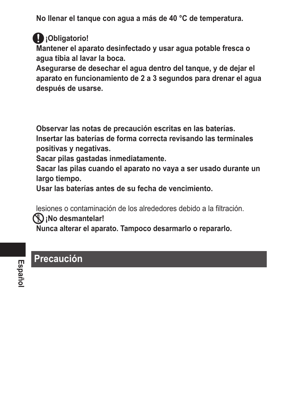 Precaución | Panasonic EWDJ10 User Manual | Page 68 / 216