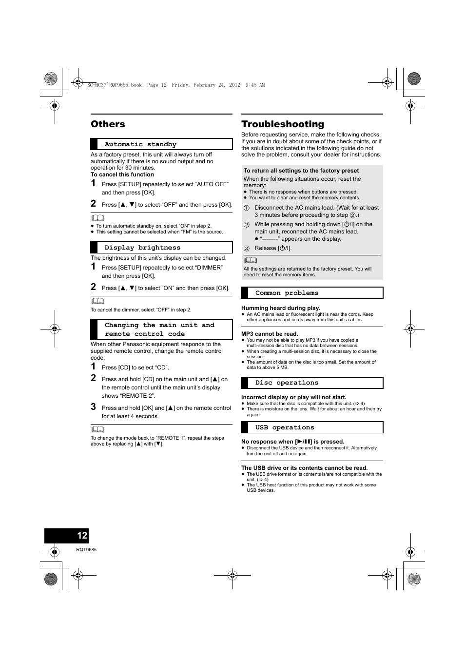 Others, Troubleshooting | Panasonic SCHC37EC User Manual | Page 12 / 44