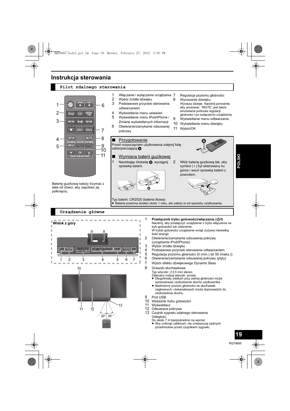 Instrukcja sterowania | Panasonic SCHC37EC User Manual | Page 19 / 44