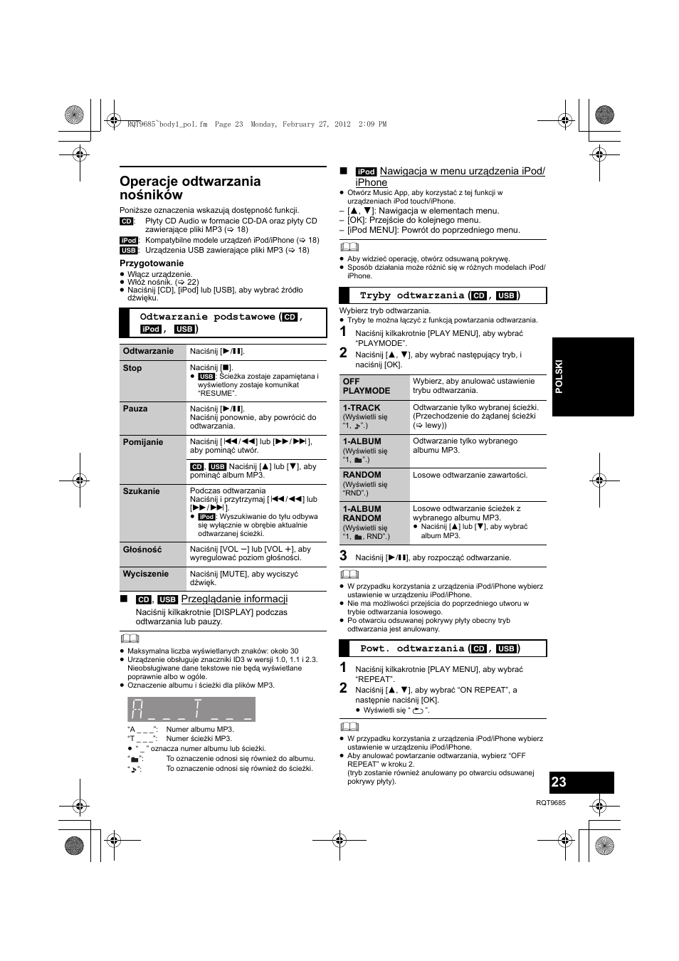 Operacje odtwarzania nośników | Panasonic SCHC37EC User Manual | Page 23 / 44