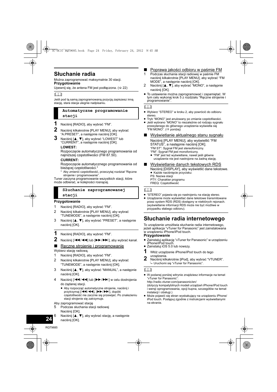 Słuchanie radia, Słuchanie radia internetowego | Panasonic SCHC37EC User Manual | Page 24 / 44
