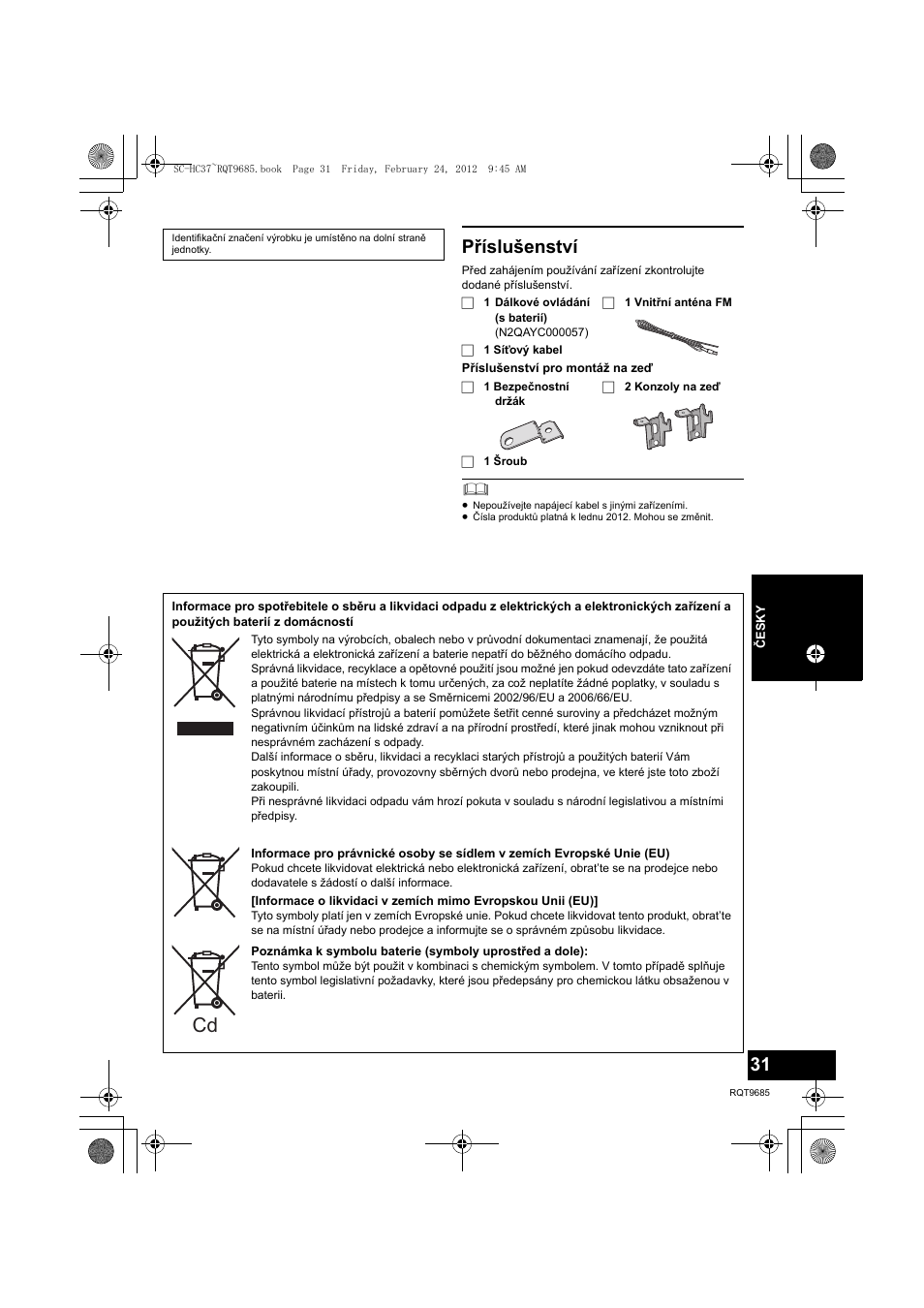 Příslušenství | Panasonic SCHC37EC User Manual | Page 31 / 44