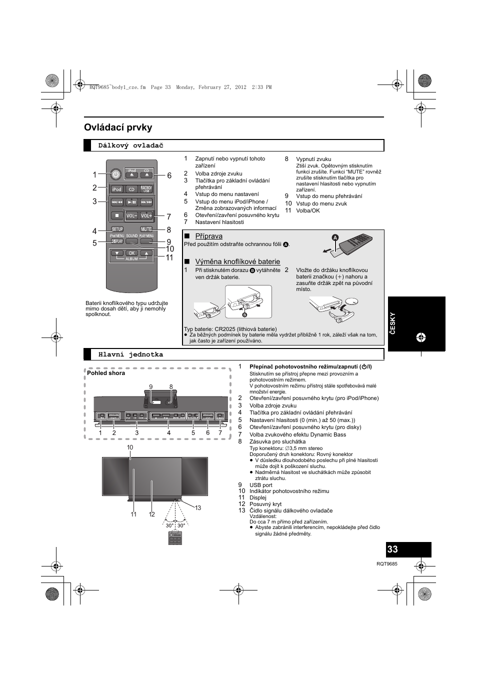 Ovládací prvky | Panasonic SCHC37EC User Manual | Page 33 / 44