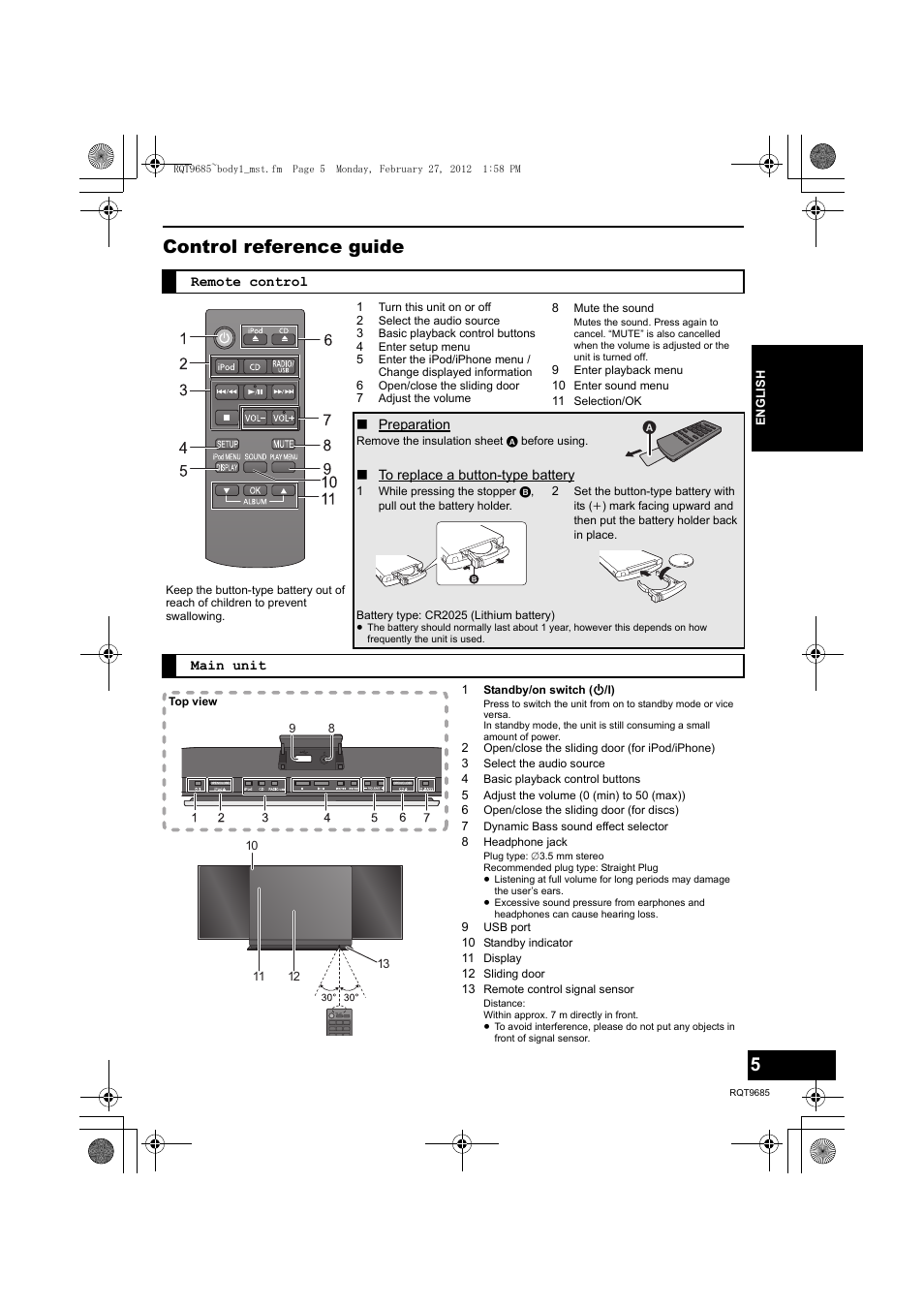 Control reference guide | Panasonic SCHC37EC User Manual | Page 5 / 44