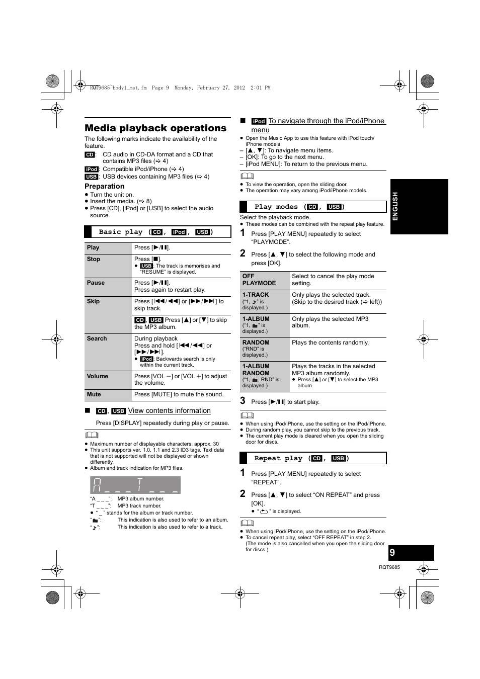 Media playback operations | Panasonic SCHC37EC User Manual | Page 9 / 44