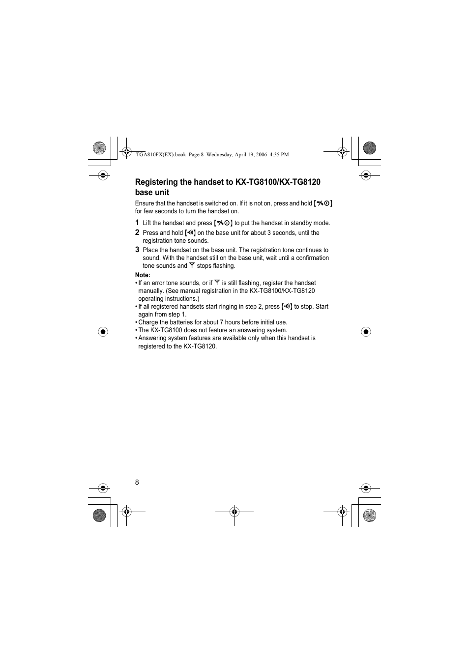 Note | Panasonic KXTGA810FX User Manual | Page 8 / 40