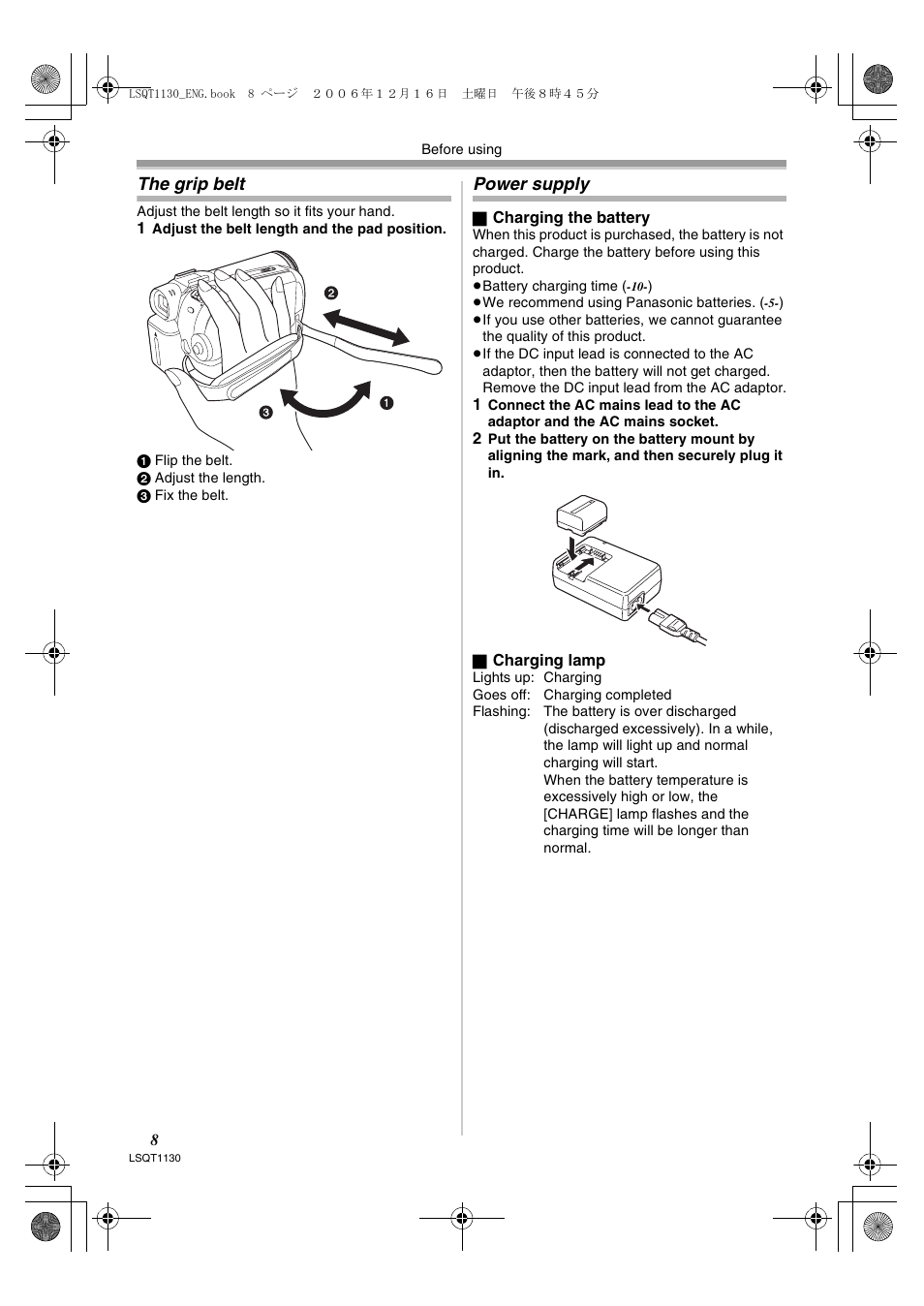 The grip belt, Power supply | Panasonic NVGS80EP User Manual | Page 8 / 208