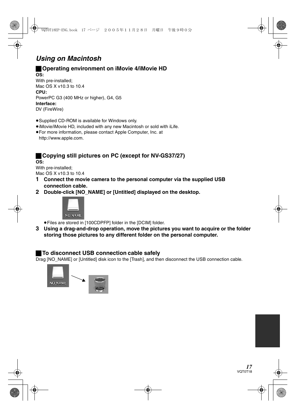 Using on macintosh | Panasonic NVGS280 User Manual | Page 17 / 76