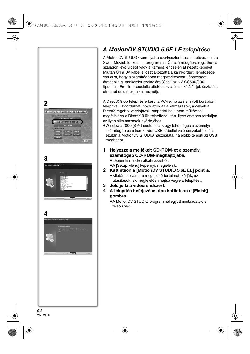 A motiondv studio 5.6e le telepítése | Panasonic NVGS280 User Manual | Page 64 / 76