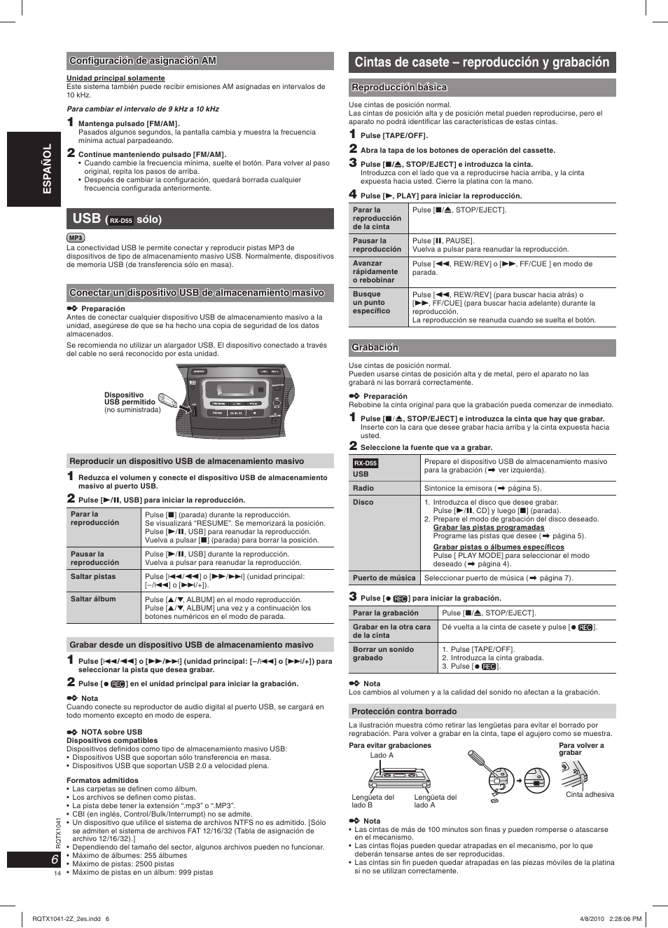 Cintas de casete – reproducción y grabación | Panasonic RXD50EG User Manual | Page 14 / 28