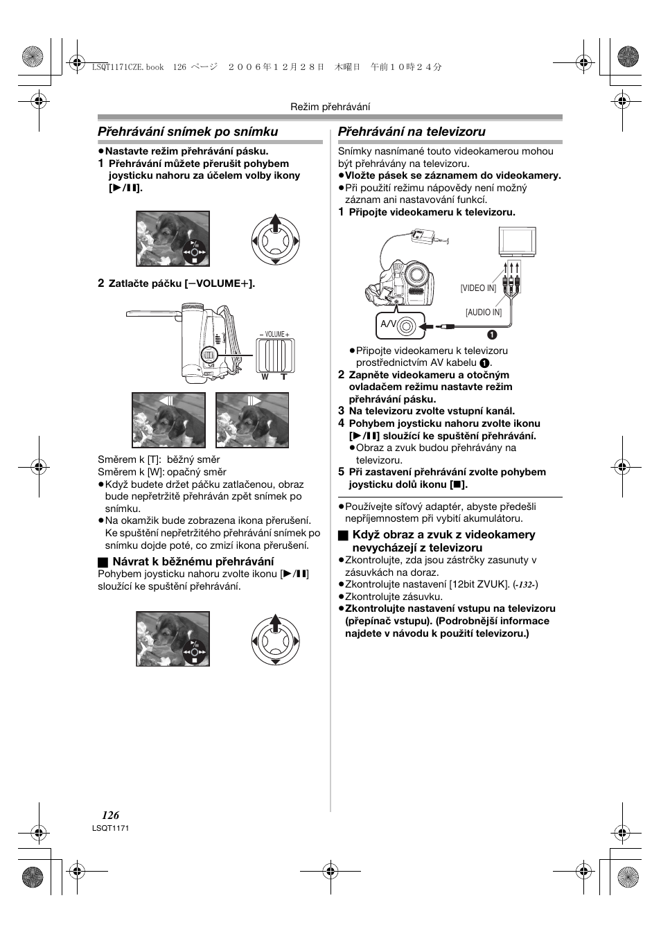 Přehrávání snímek po snímku, Přehrávání na televizoru | Panasonic NVGS60EP User Manual | Page 126 / 192