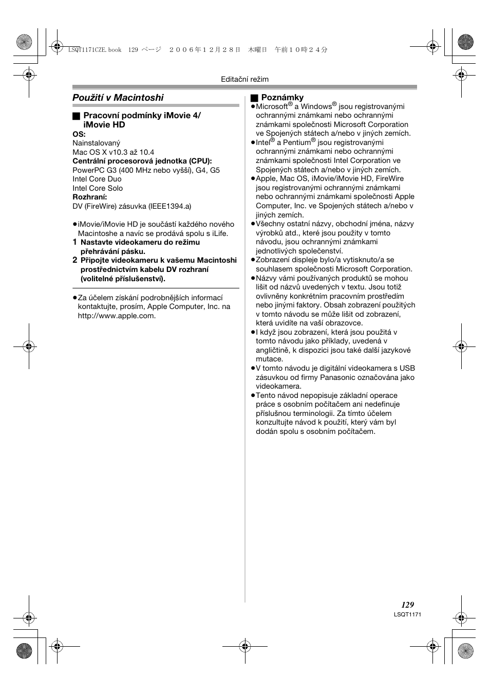 Použití v macintoshi | Panasonic NVGS60EP User Manual | Page 129 / 192
