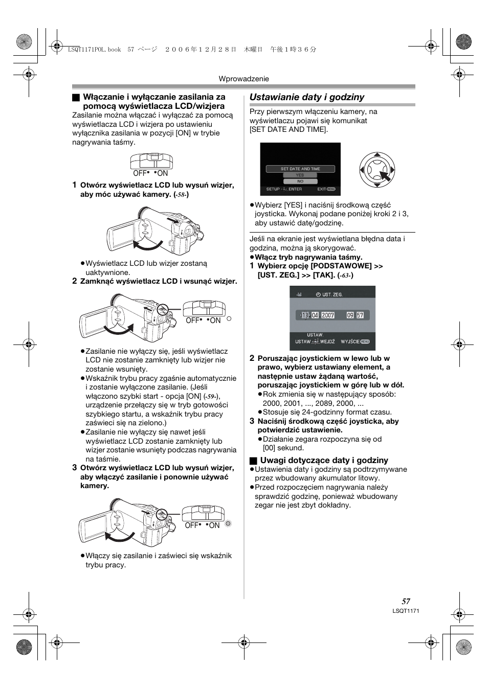 Ustawianie daty i godziny | Panasonic NVGS60EP User Manual | Page 57 / 192