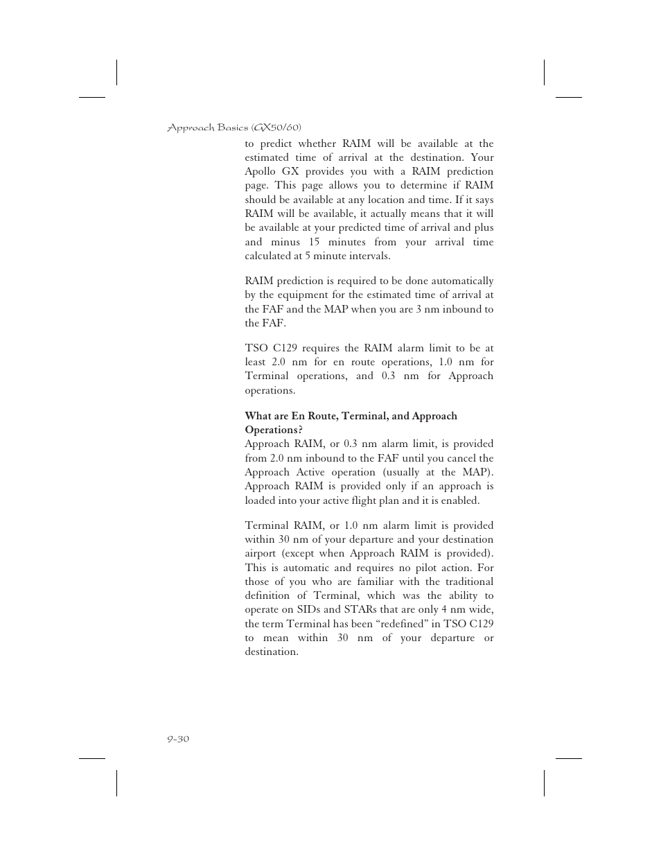 Approach operation 9-30, En route operation 9-30, Terminal operation 9-30 | Apollo 65 User Manual | Page 220 / 324