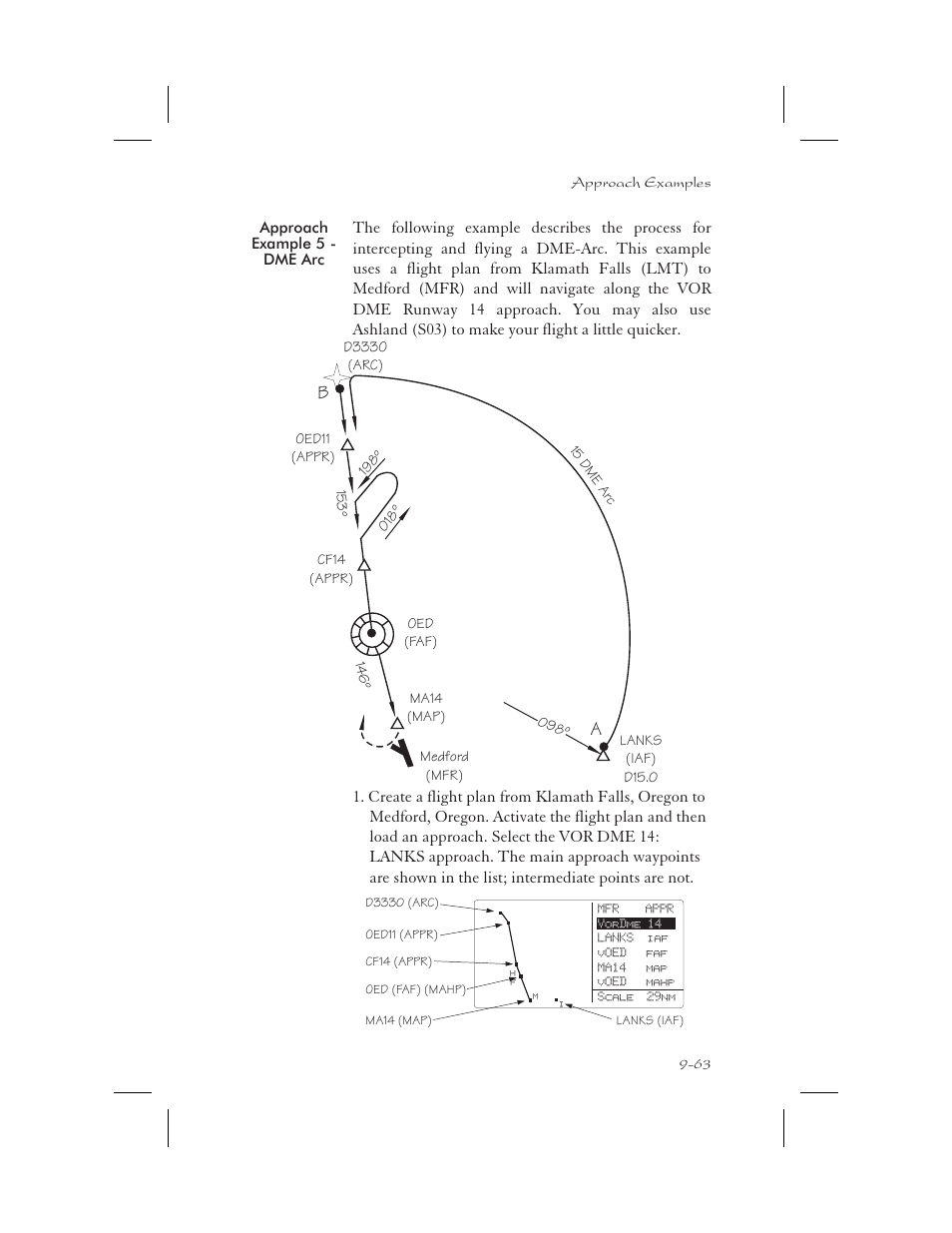 Approach example 5 - dme arc 9-63, Dme arc 9-63, Approach example 5 - dme arc -63 | Apollo 65 User Manual | Page 253 / 324