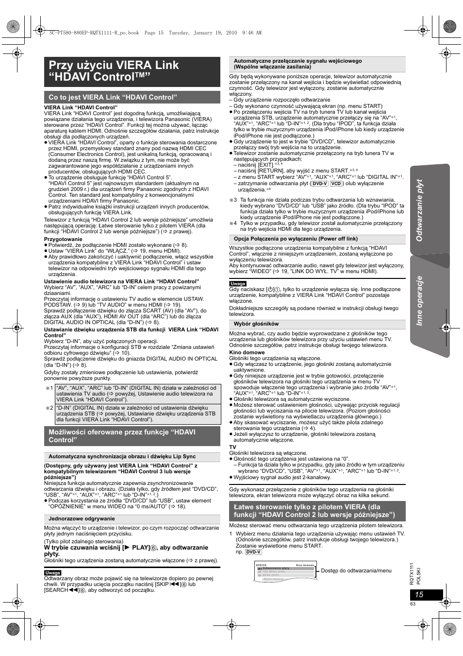 Przy użyciu viera link “hdavi control, Reference | Panasonic SCPT880EP User Manual | Page 63 / 102