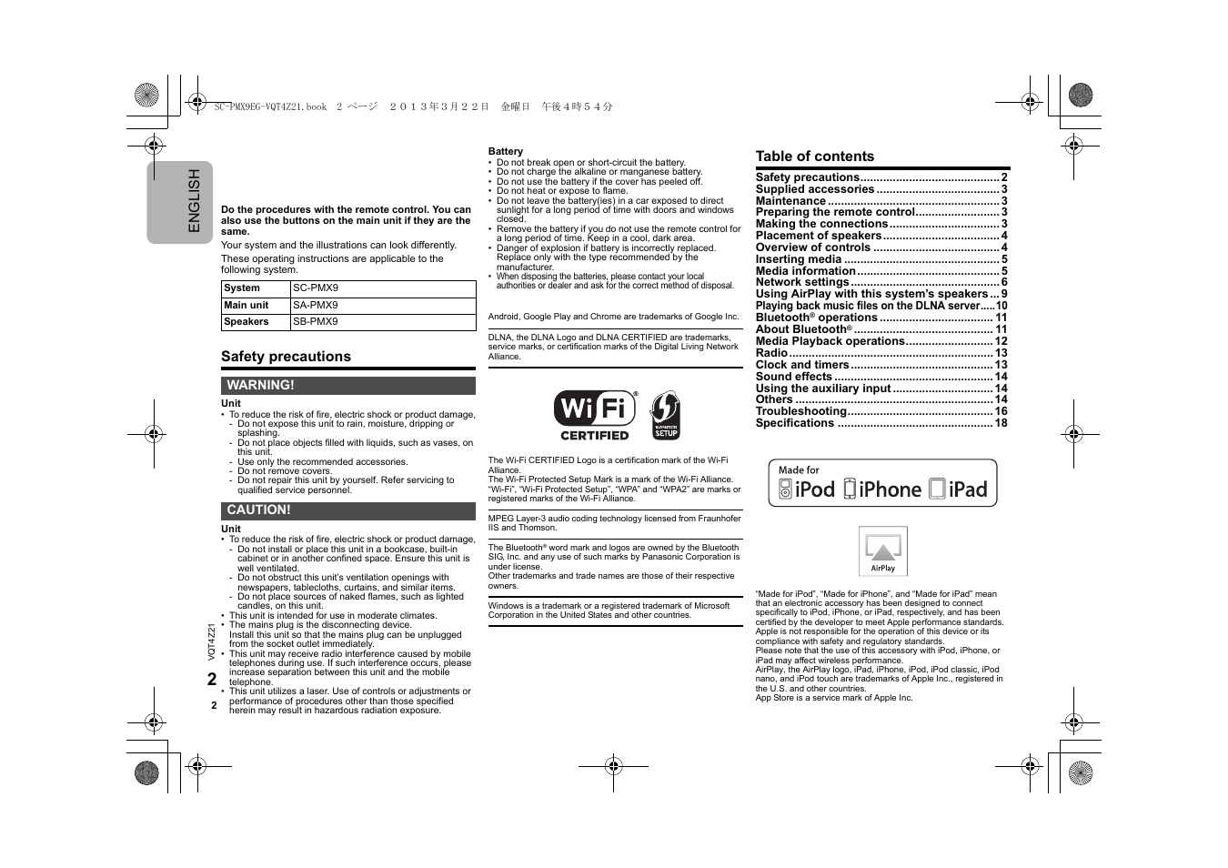 Panasonic SCPMX9EG User Manual | Page 2 / 76