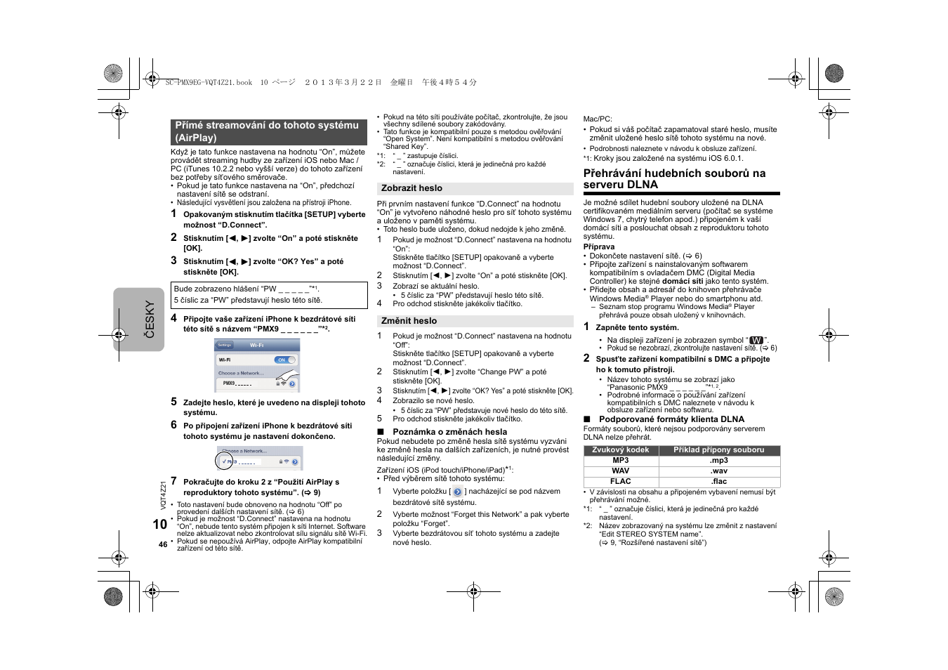 Česky, Přehrávání hudebních souborů na serveru dlna | Panasonic SCPMX9EG User Manual | Page 46 / 76