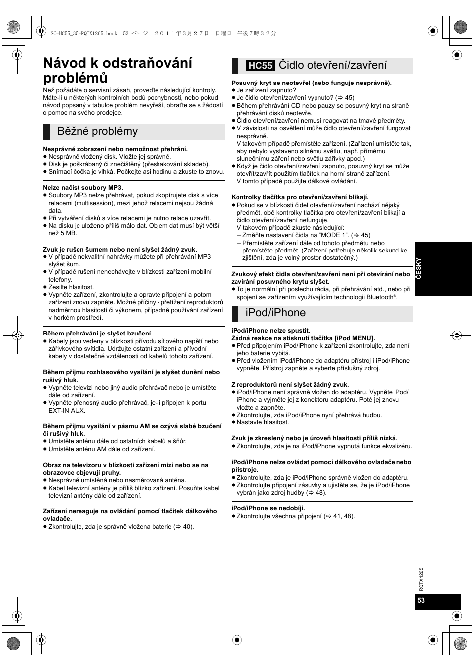 Návod k odstraňování problémů | Panasonic SCHC35EP User Manual | Page 53 / 92