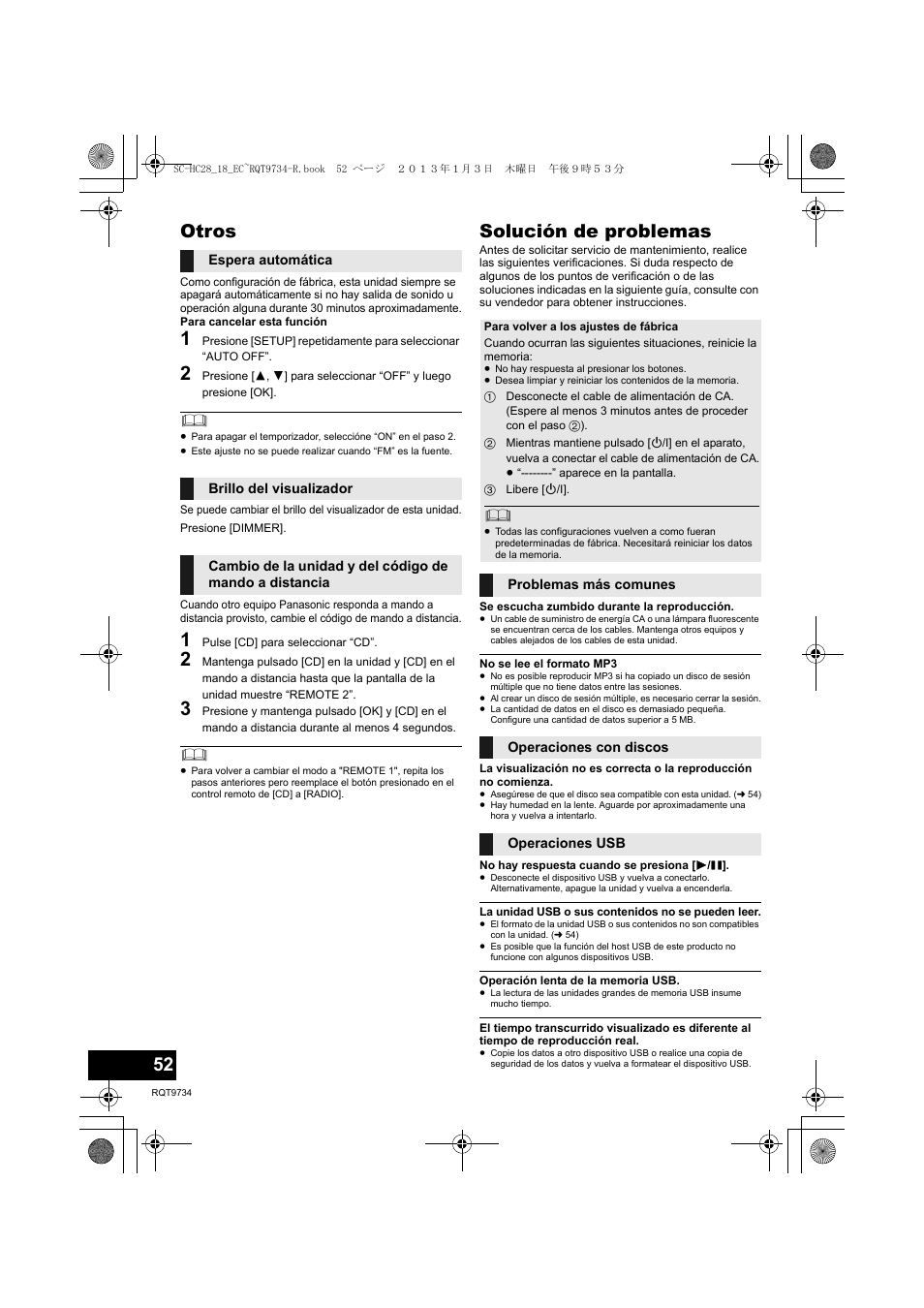 Otros, Solución de problemas | Panasonic SCHC28EC User Manual | Page 52 / 100