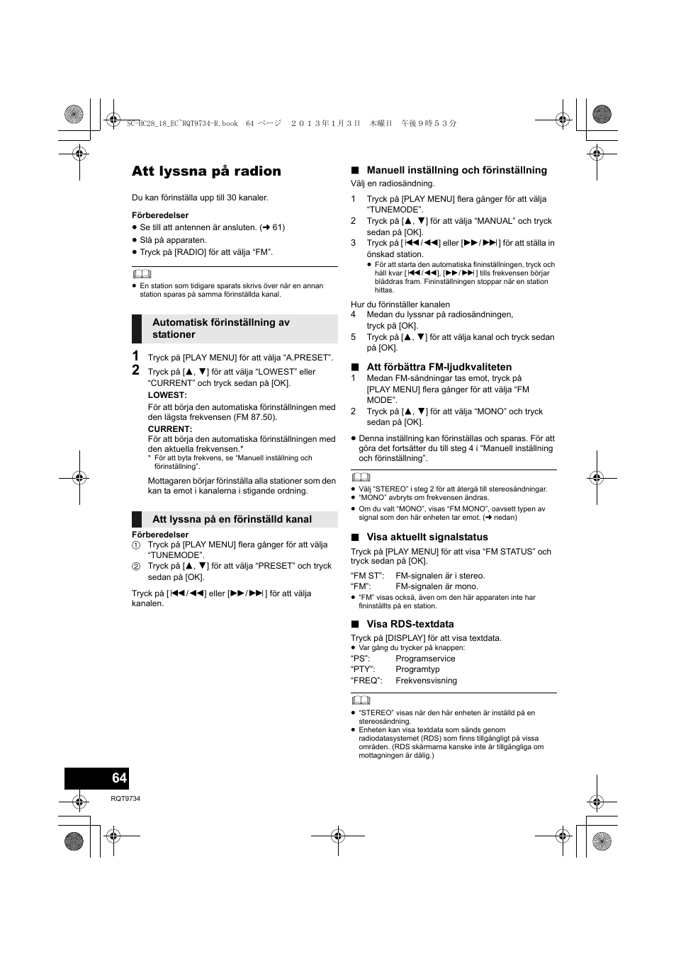 Att lyssna på radion | Panasonic SCHC28EC User Manual | Page 64 / 100