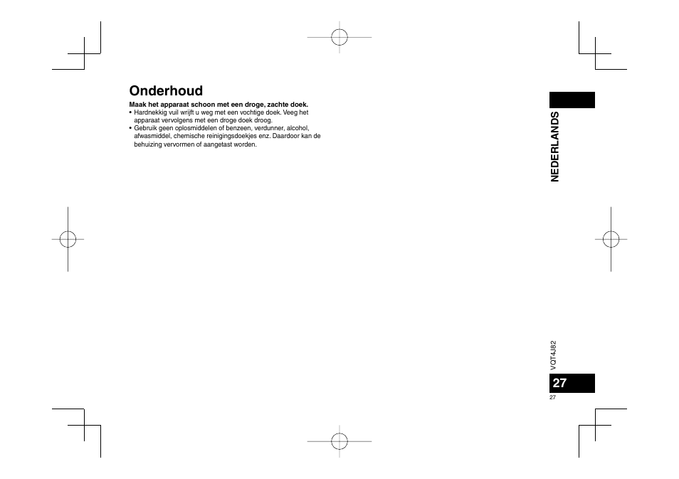 Onderhoud, Nederlands | Panasonic RRXS420E User Manual | Page 27 / 226