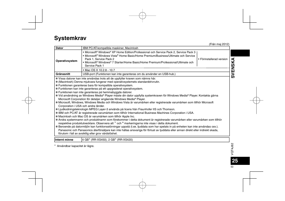 Systemkrav, Svenska | Panasonic RRXS420E User Manual | Page 53 / 226