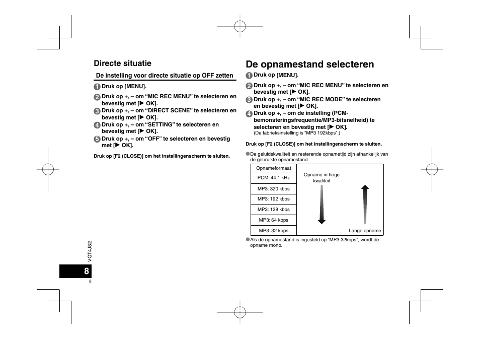 De opnamestand selecteren, Directe situatie | Panasonic RRXS420E User Manual | Page 8 / 226