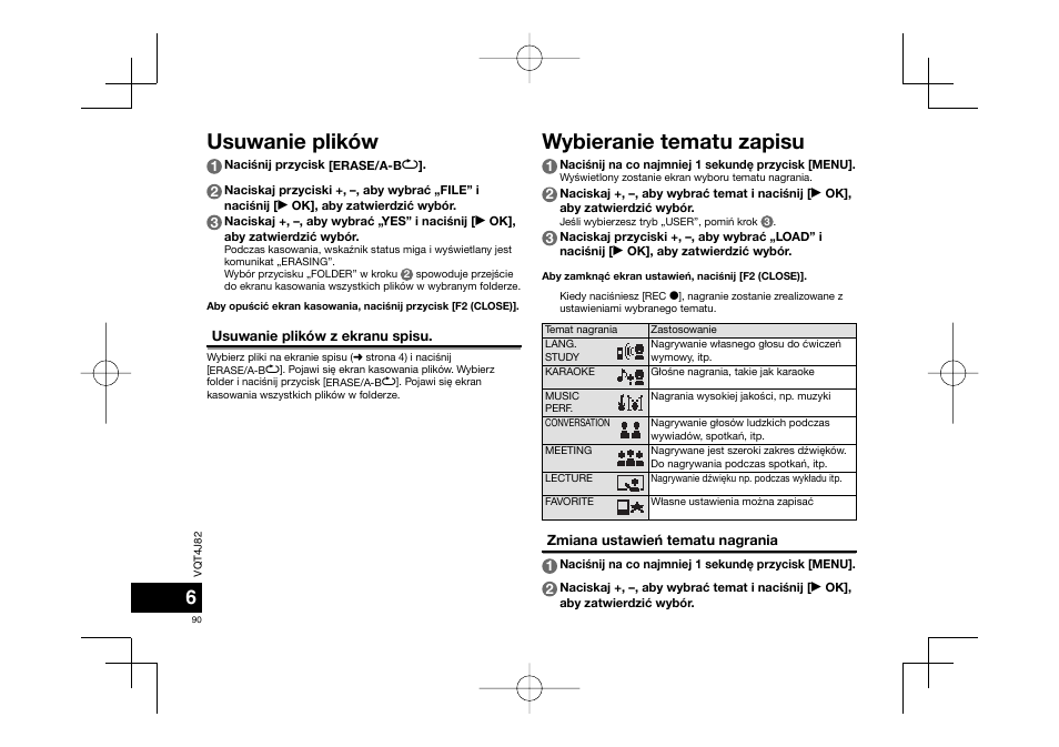 Usuwanie plików, Wybieranie tematu zapisu | Panasonic RRXS420E User Manual | Page 90 / 226