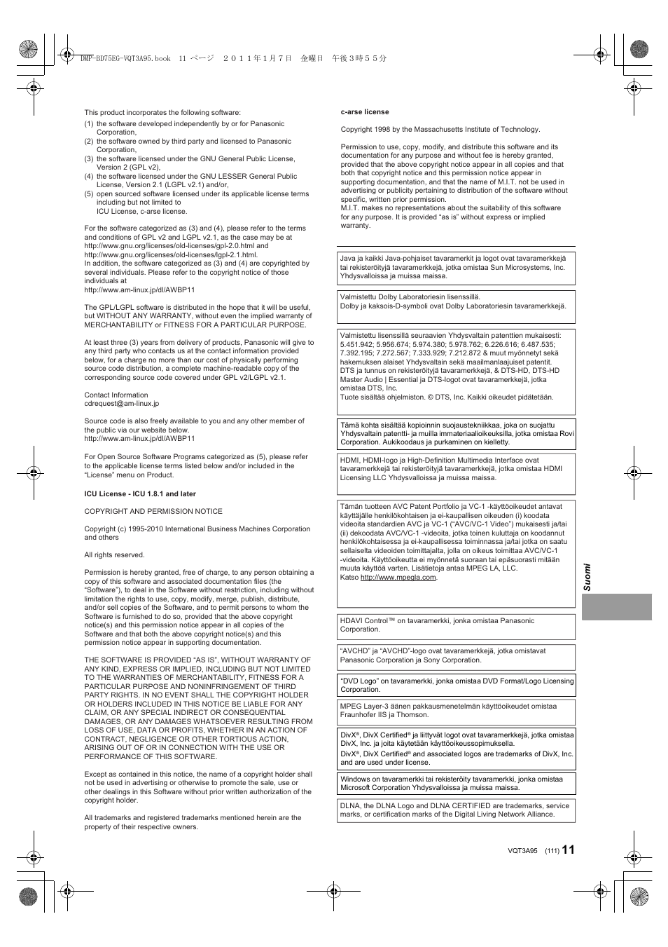 Panasonic DMPBD75EG User Manual | Page 111 / 112