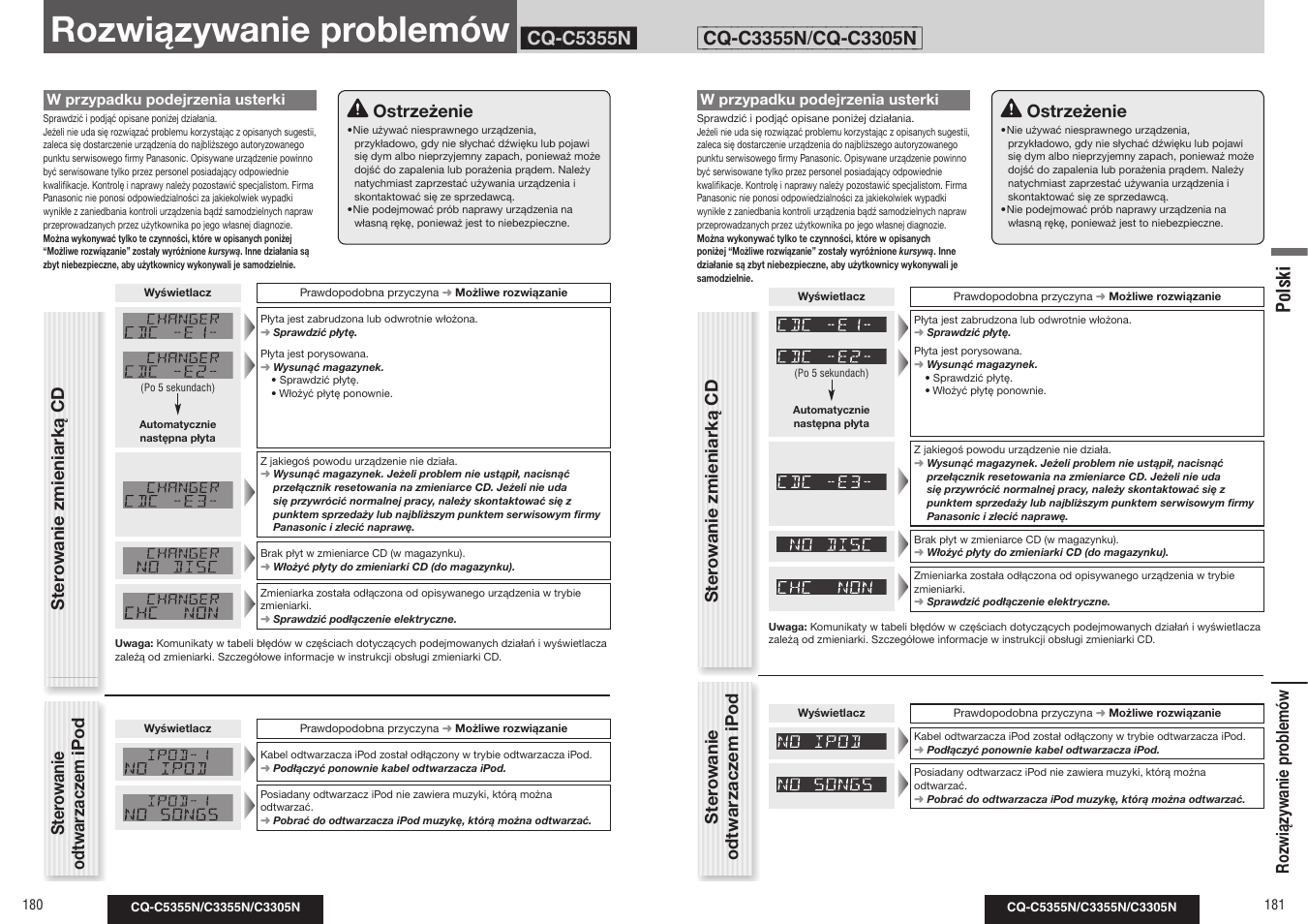 Rozwiązywanie problemów, Polski | Panasonic CQC3305N User Manual | Page 34 / 36