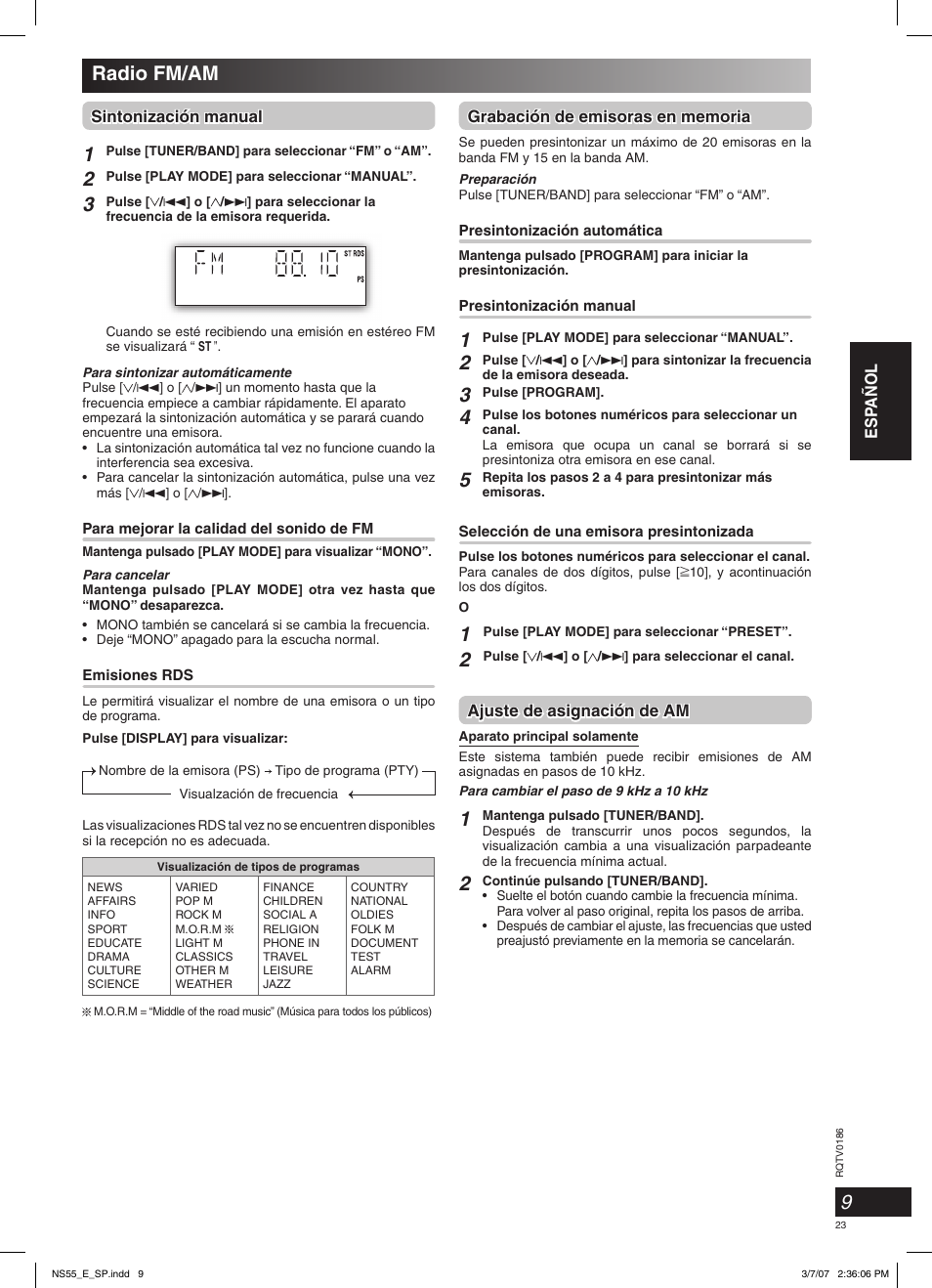 Radio fm/am | Panasonic SCNS55 User Manual | Page 23 / 58