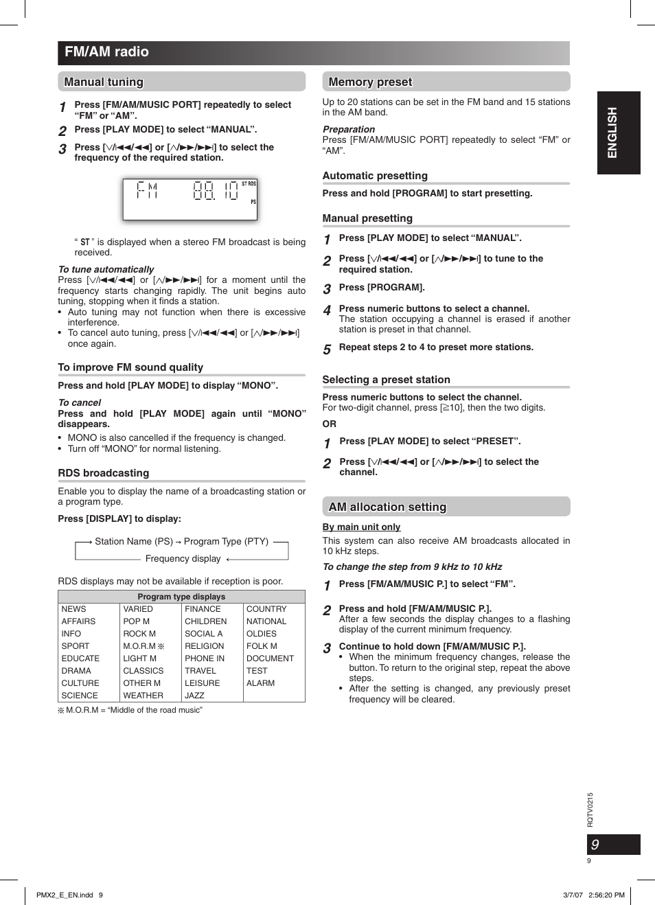 Fm/am radio | Panasonic SCPMX2 User Manual | Page 9 / 58