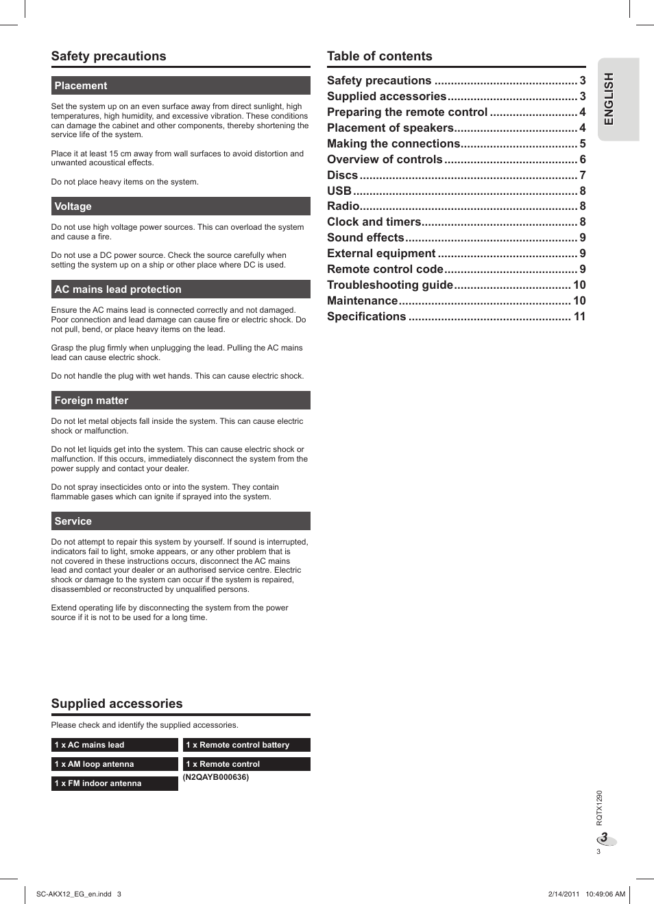 Panasonic SCAKX12EG User Manual | Page 3 / 32