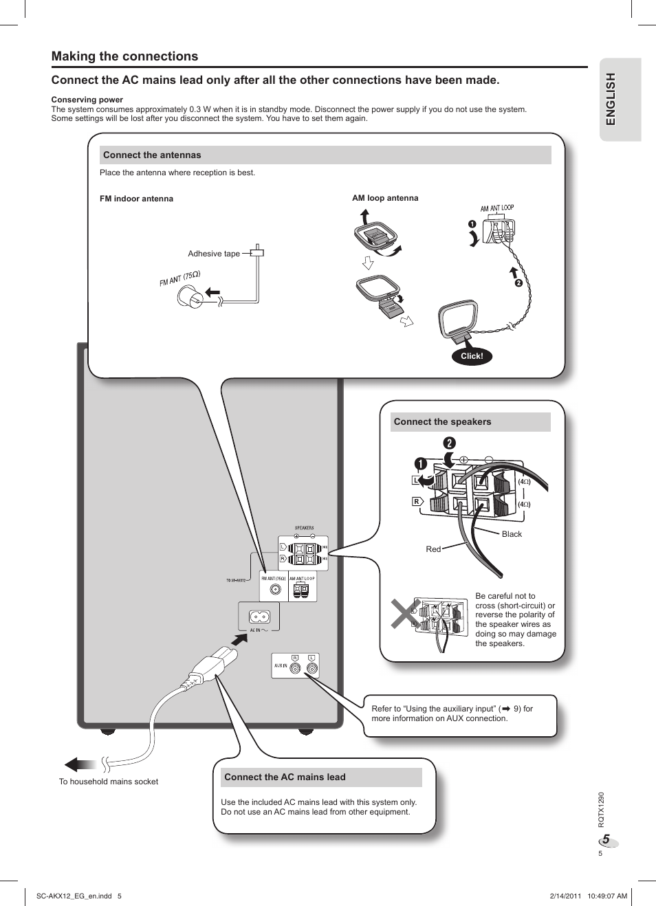Making the connections, En g l is h engl ish | Panasonic SCAKX12EG User Manual | Page 5 / 32