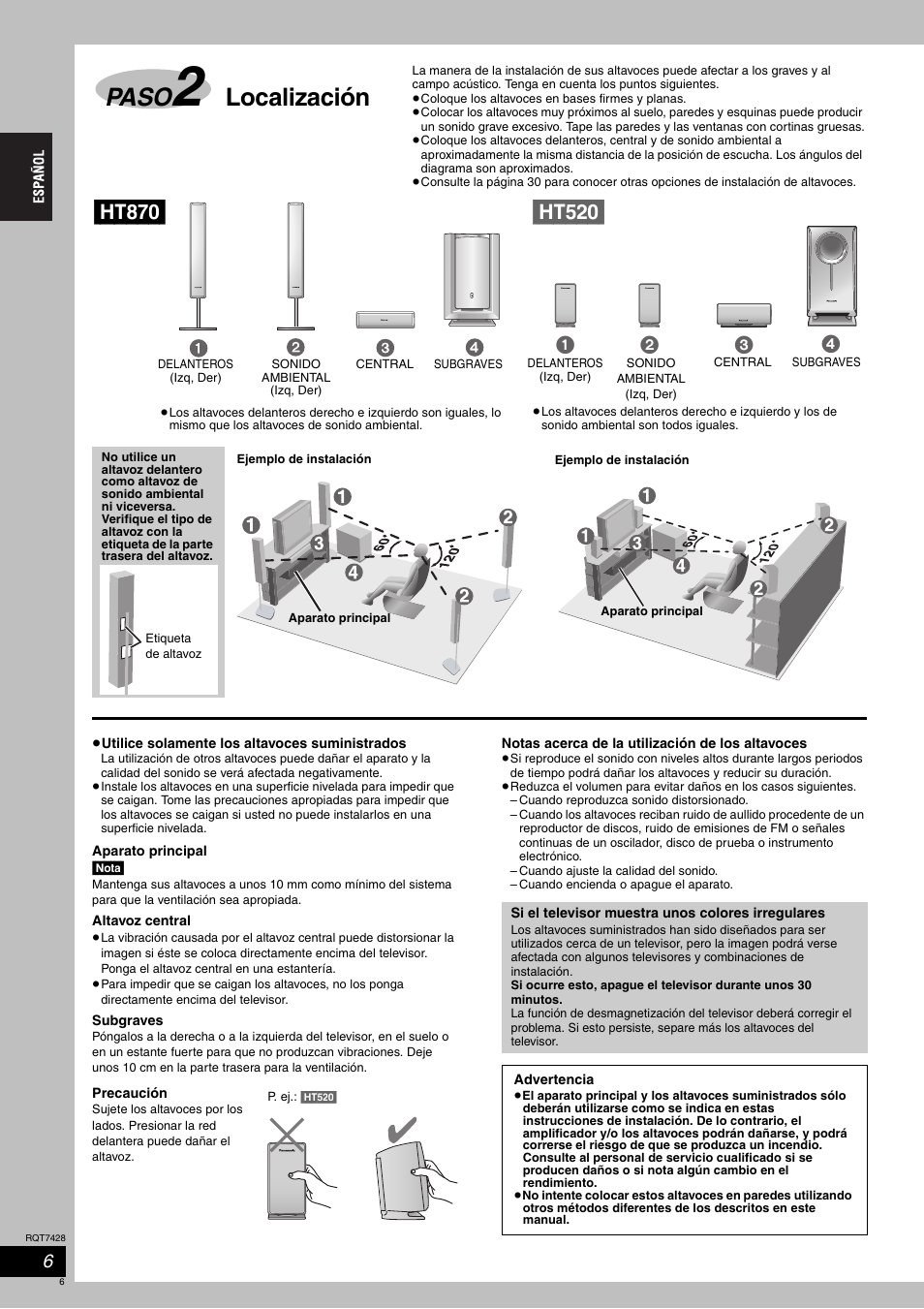 Paso, Localización | Panasonic SCHT870 User Manual | Page 6 / 104