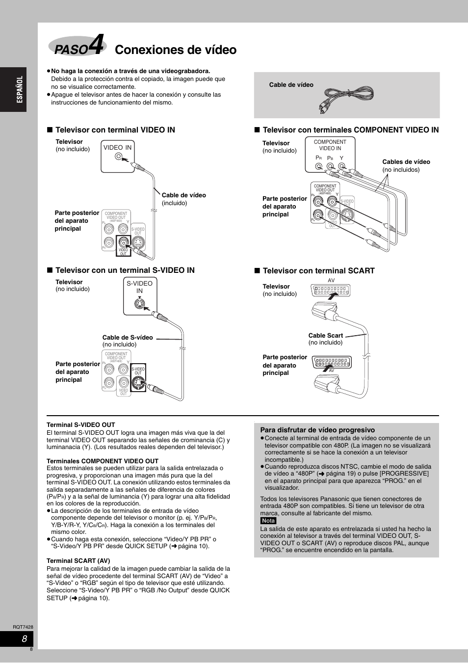 Paso, Conexiones de vídeo | Panasonic SCHT870 User Manual | Page 8 / 104