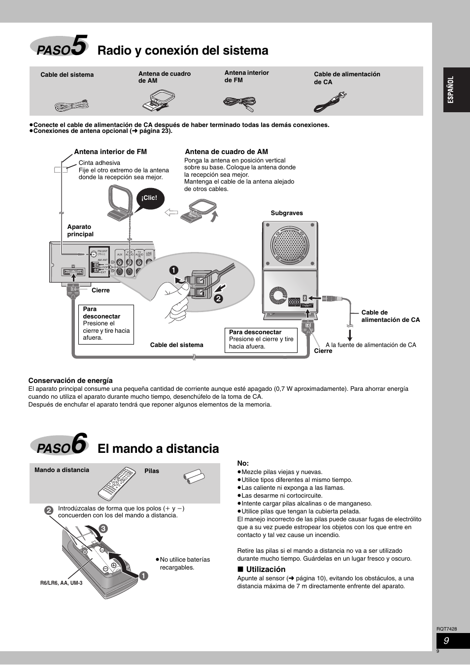 Paso, Radio y conexión del sistema, El mando a distancia | Panasonic SCHT870 User Manual | Page 9 / 104