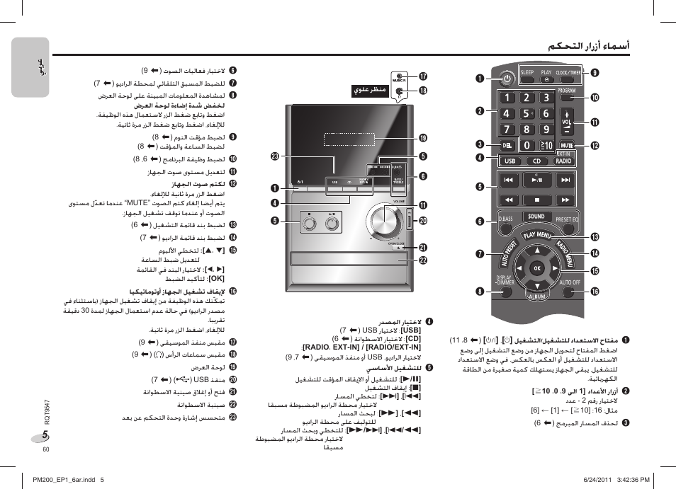 ﻢﻜﺤﺘﻟﺍ ﺭﺍﺭﺯﺃ ﺀﺎﻤﺳﺃ | Panasonic SCPM200EP User Manual | Page 60 / 64